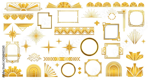 Golden Art Deco Design Elements and Frames - Vintage Glamour Collection