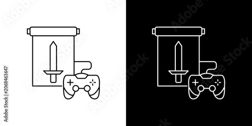 Cuadro en lienzo Fantasy RPG quest line icons featuring sword scroll and video game controller ga