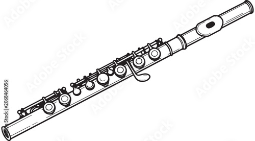 Foto Flute musical instrument line art vector illustration with detailed keys and mou