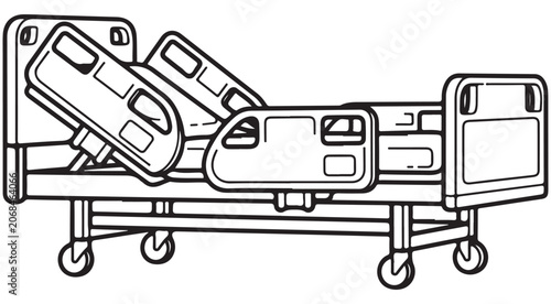 Foto Hospital bed vector line art illustration with adjustable frame and side rails f