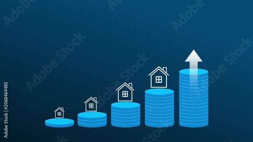 Real estate chart animation rises on dark grid lines. Corporate real estate chart animation tracks neighborhood progress. Modern real estate chart animation details assets.
