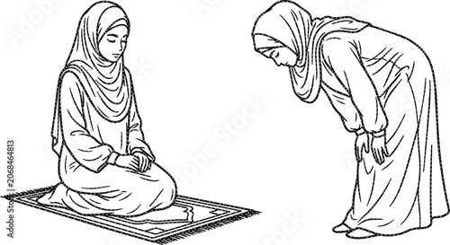 Canvas Print Muslim woman praying, Islamic prayer ritual, devout female worshipper in traditi