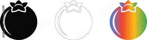 Set of three blueberry fruit icons in solid black outline and colorful gradient styles