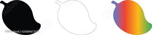 Set of three stylized mango fruit icons in silhouette outline and gradient