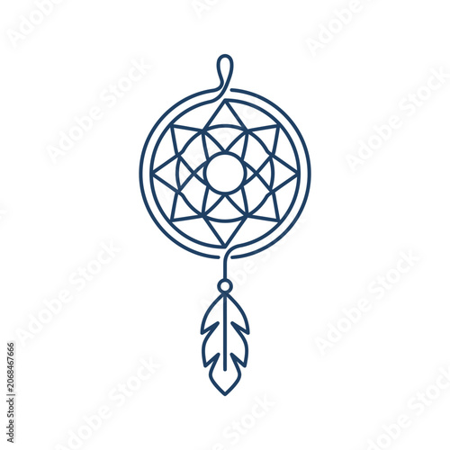 Dreamcatcher with feather hanging.