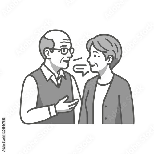 Elderly man talking to woman.