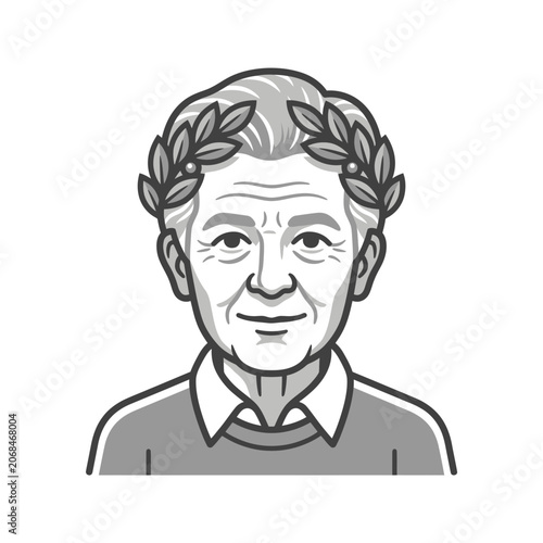 Elderly man with laurel wreath.