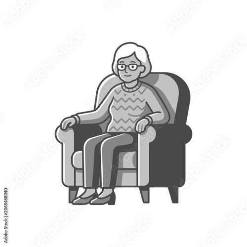 Elderly woman sitting in chair.