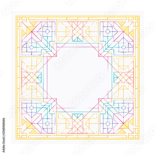 Abstract geometric pattern with colorful lines on white background