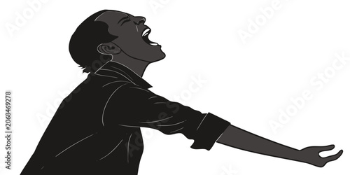 Obraz na płótnie Silhouette illustration of a man screaming in anguish with head tilted back and