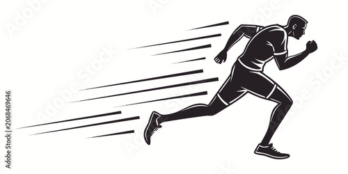 Foto Fast running man silhouette with speed lines - athletic sprinting graphic illust