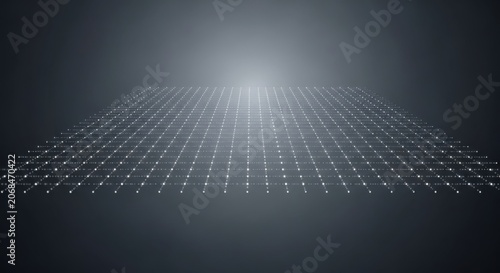 Light rays shining through a grid pattern in a dark room with beams