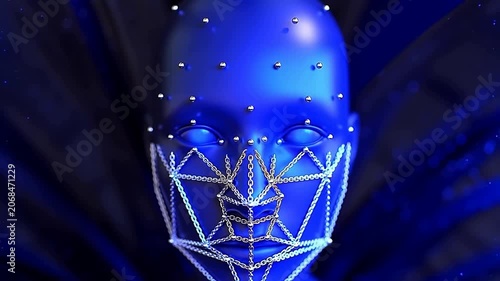 Blue mannequin head with chain mask