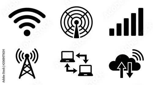 Quadro em tela Wireless Signal Icons Set Network Connectivity Symbols Radio Wave Transmission G