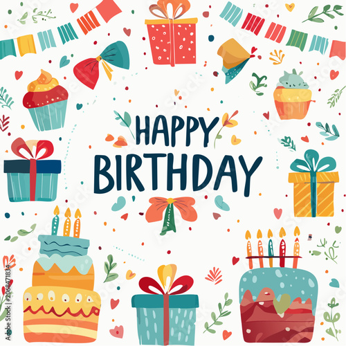 Colorful Happy Birthday celebration background.