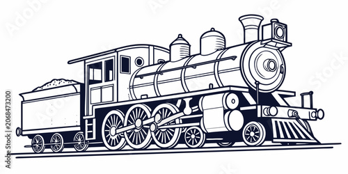 Fotografie Antique steam train on railway tracks line art connecting rod steam engine locom