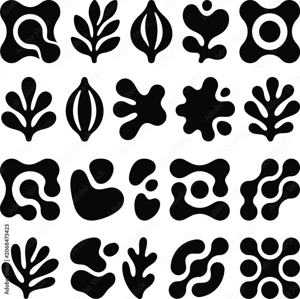 Fototapeta premium Set of abstract botanical and organic vector icons with abstract, botanical