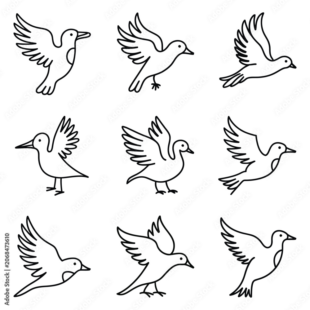 Fototapeta premium Minimalist Bird Icons Featuring Clean Shapes on Gradient Background for Apps Websites User Experience Design Branding and Digital Interfaces