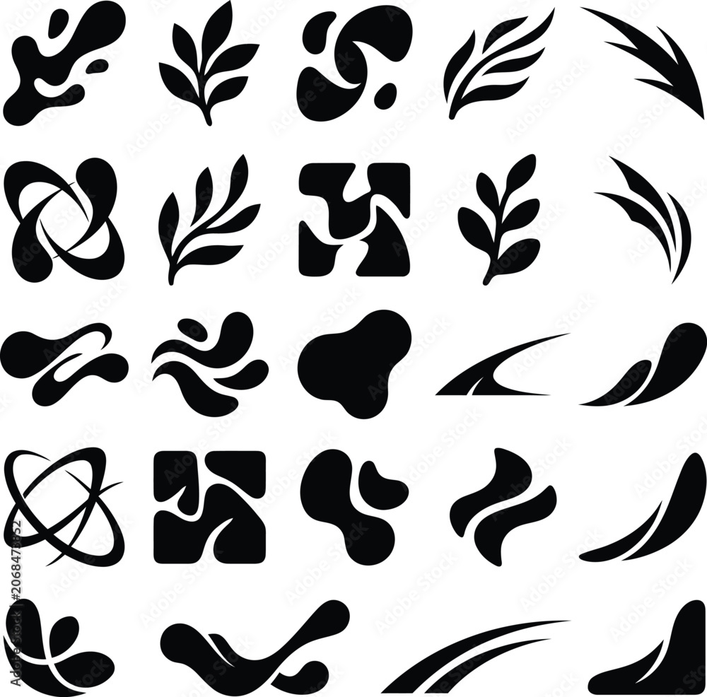 Fototapeta premium Set of abstract swirls and botanical design elements with abstract, botanical