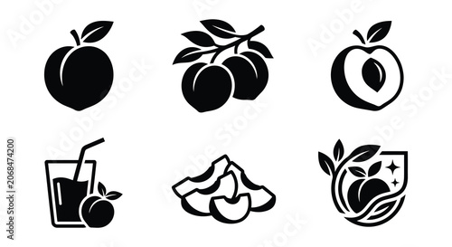 Photos Peach silhouettes with leaves flat vector illustration on white background
