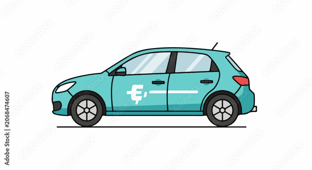 Fototapeta premium A teal-colored car with a white logo on the side