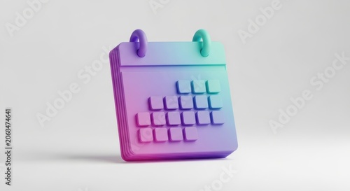 A 3D illustration of a colorful calendar icon with pins on a plain background