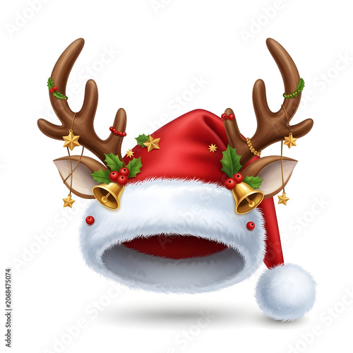 Santa Claus with reindeer on a festive Christmas holiday card background