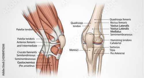 Knee Anatomy Diagram Showing Bones Tendons and Ligaments in Human Leg Medical Education Illustration for Healthcare Professionals and Students