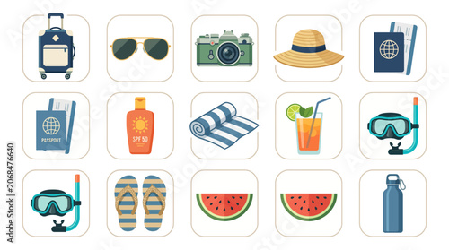 Summer Vacation and Travel Icon Set