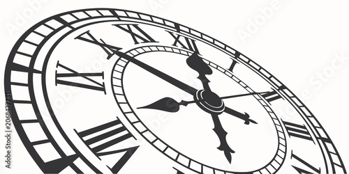 Cuadro en lienzo Close up perspective view of a large vintage tower clock face with roman numeral