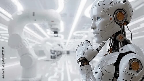 Futuristic humanoid robot in a hightech environment