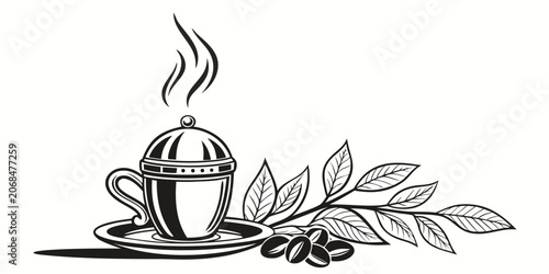 Obraz na plátně Turkish coffee cup with saucer and coffee beans illustration beverage caffeine i