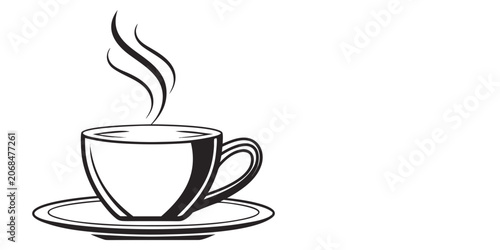 Fotografie Simple steaming coffee cup with saucer icon graphic beverage caffeine illustrati