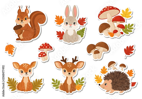Cute Cartoon Animal Collection with Farm and Wild Animals Dog Cat Cow Horse Lion Tiger Bear Fox Rabbit Vector Illustration Set for Kids Design and Icons