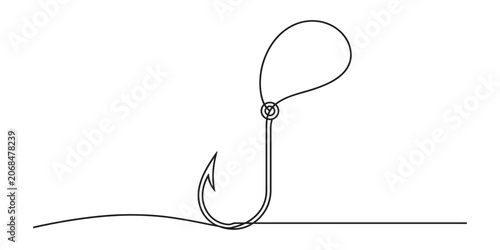 Tableau sur toile Single continuous line drawing of a fishing hook with a spinner lure Vector, ill