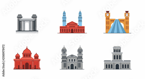 Colorful iconic landmarks and buildings illustrations
