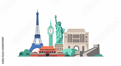 Colorful iconic landmarks from around the world