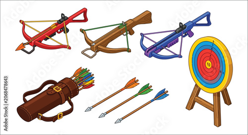 Εκτύπωση καμβά Vector illustration of crossbows arrows and a target with concentric rings color