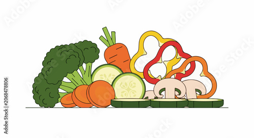 Colorful cartoon illustration of various fresh vegetables