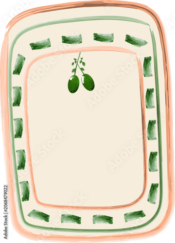 Watercolor Olive Border Frame Sticker with Mediterranean Rustic Design