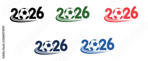 Foto Football tournament branding vector set with 2026 World Cup style logo variations, soccer emblems, trophy symbols, and sports marketing elements