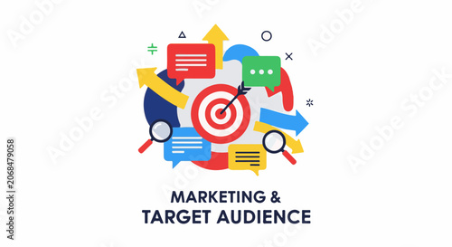 Colorful marketing symbols with a target audience theme