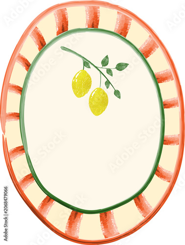 Watercolor Lemon Botanical Oval Frame Sticker with Citrus Accent