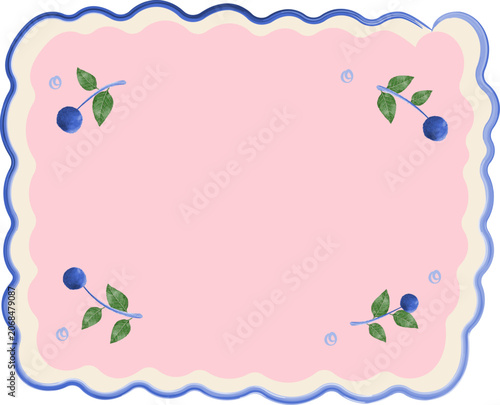 Blueberry Floral Watercolor Frame Sticker with Soft Pink