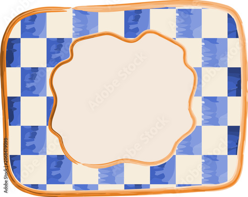 Blue Checkered Watercolor Label Frame Sticker