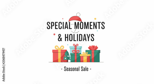 Colorful illustration of gifts and tree for seasonal sale