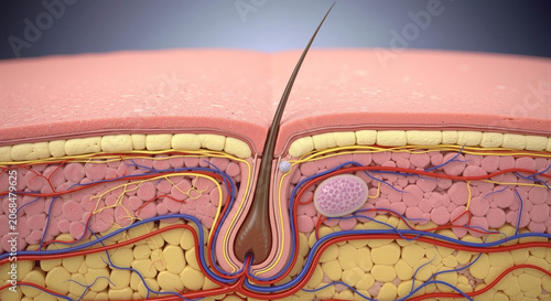 Anatomy of human skin with hair follicle and sebaceous gland cross-section view for educational purposes skin structure and hair growth