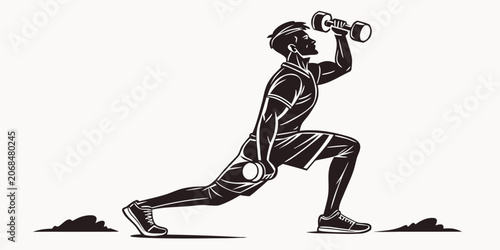 Photos Man doing lunges with dumbbells fitness illustration dumbbell exercise training