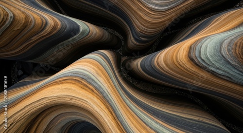 Abstract swirling patterns of colorful layered rock formations up close
