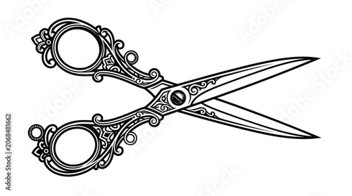 Ornate Vintage Scissors Vector Illustration